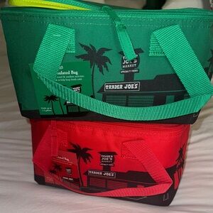 Trader Joe's mini Insulated Tote Bags - Green and Red